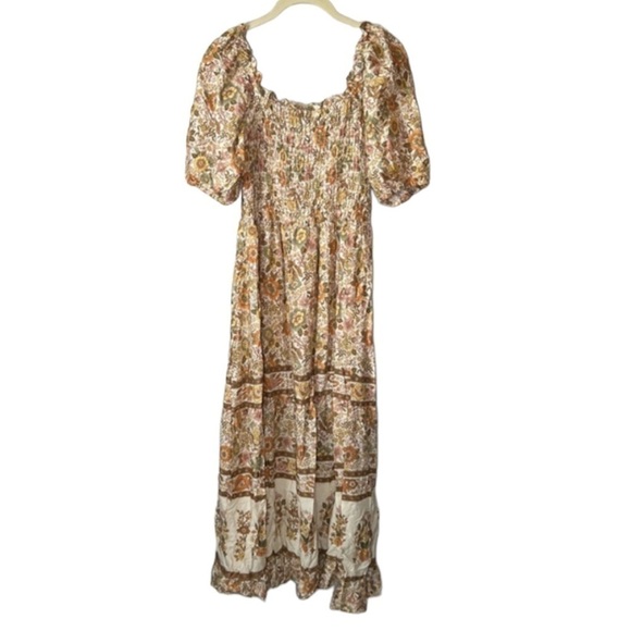 Moonsea Floral Smocked Puff Sleeve Midi Dress Size L - Picture 3 of 9
